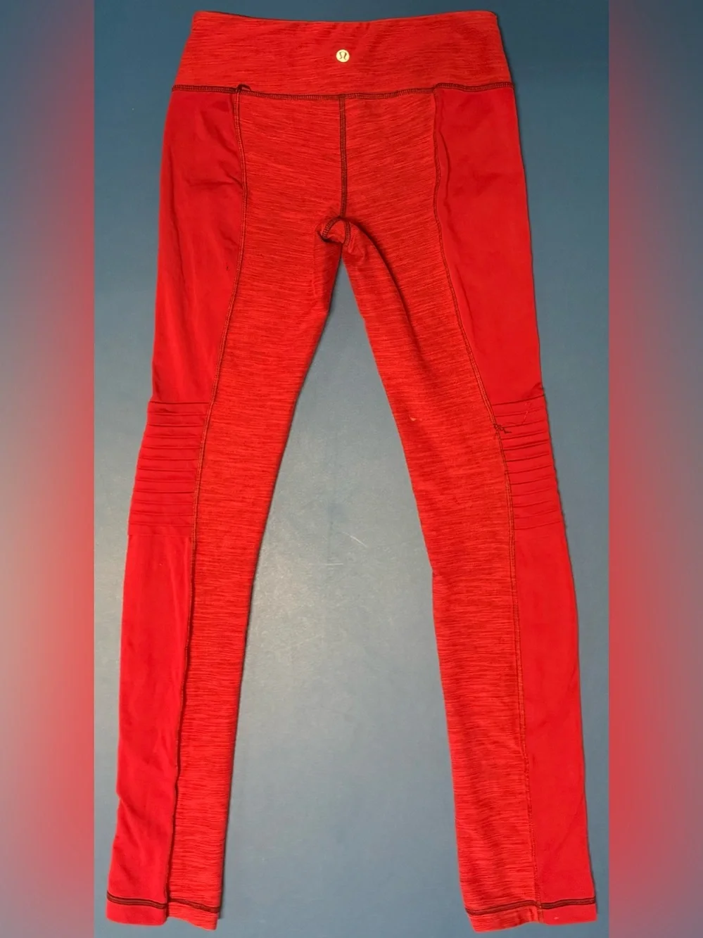 Lululemon Red Heathered Moto Leggings Side Pockets Full Length